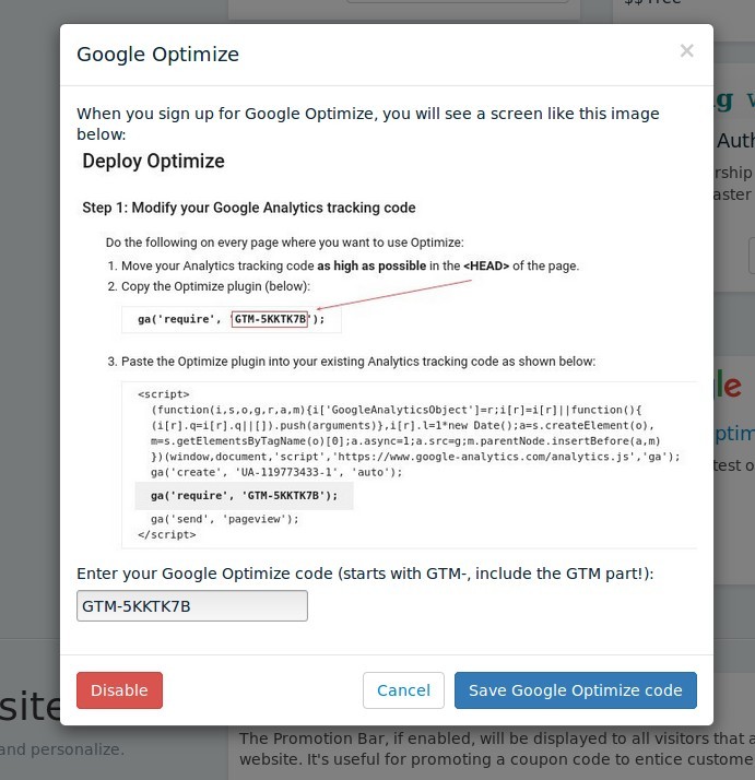 Google Optimize GTM code