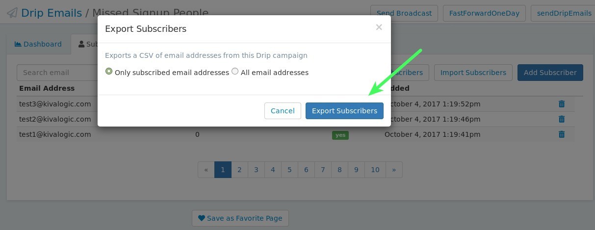 Export Drip Subscribers Options