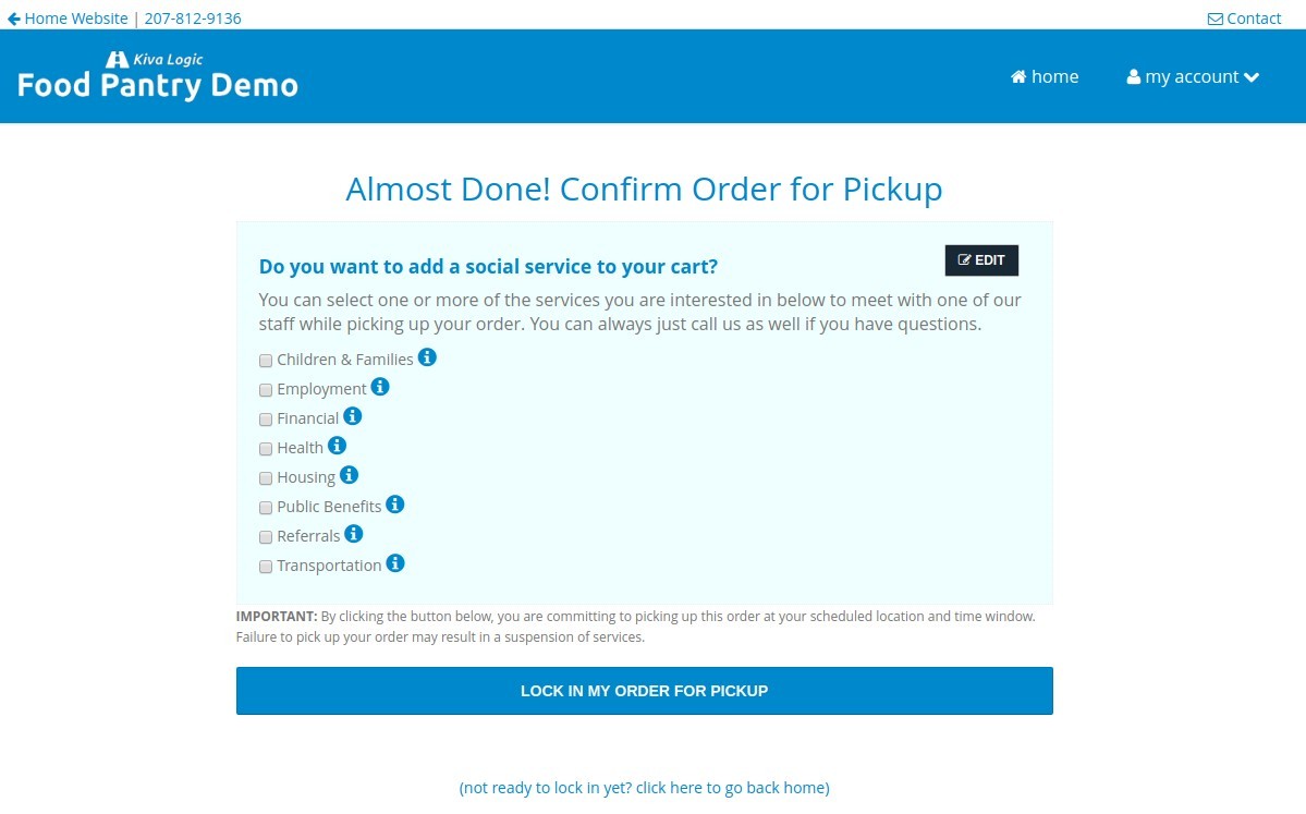 Back to home order page.