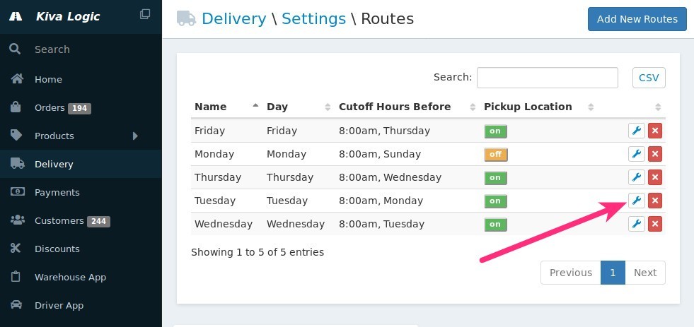 Delivery Settings Routes